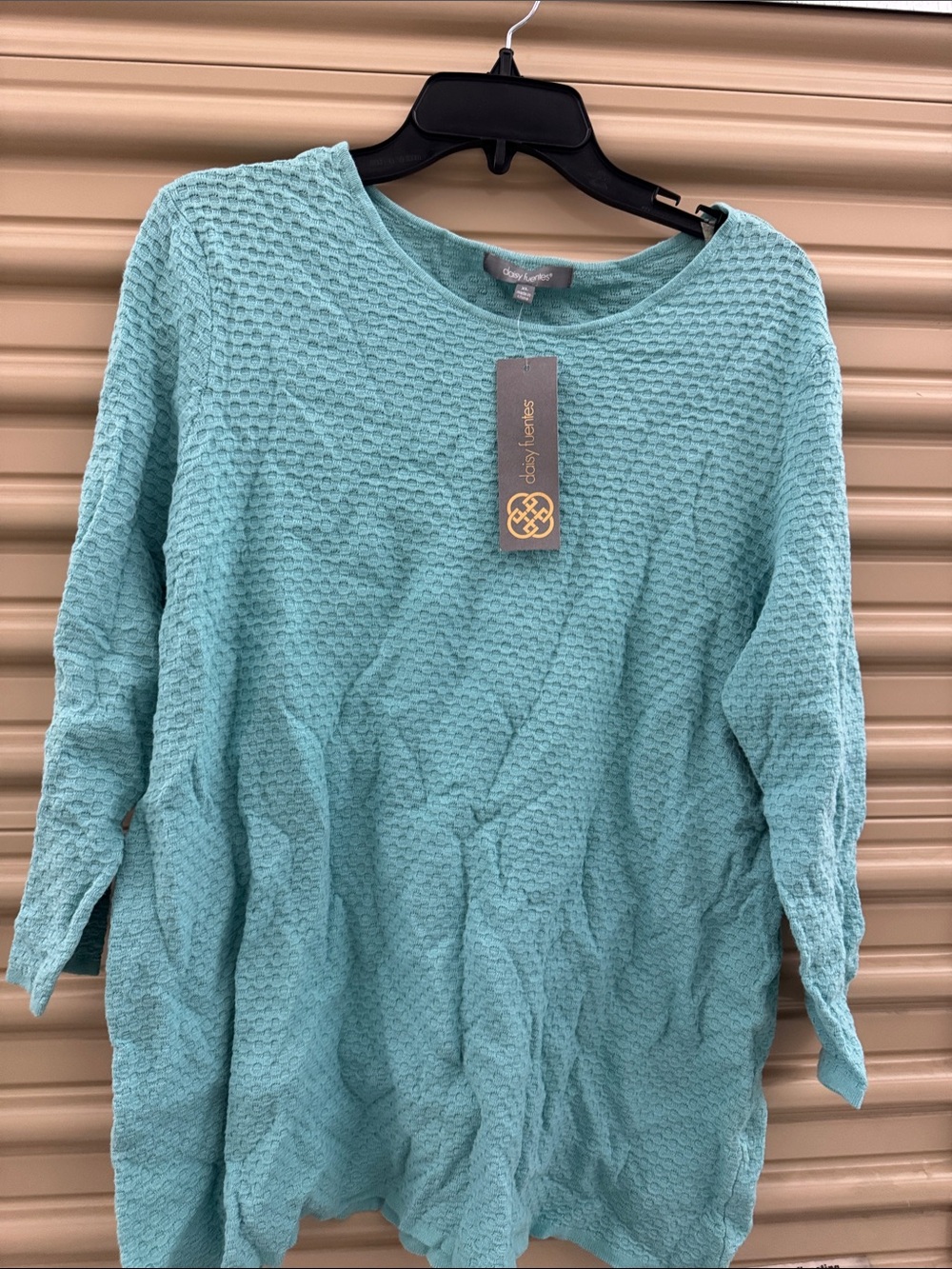 NWT Daisy Fuentes Aqua Textured Waffle-Knit Tunic Sweatshirt